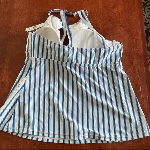 Women Plus Size Swim Tankini Too 18W Raisins Curve Shaper Underwire Striped Blue - Picture 9 of 11